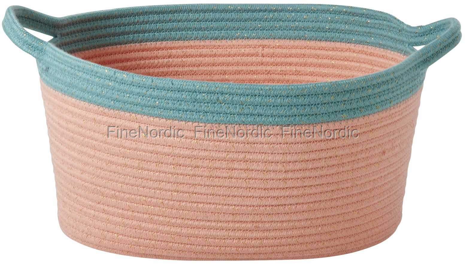 Rice Oval Rope Aufbewahrungskorb Coral und Petrol - Klein