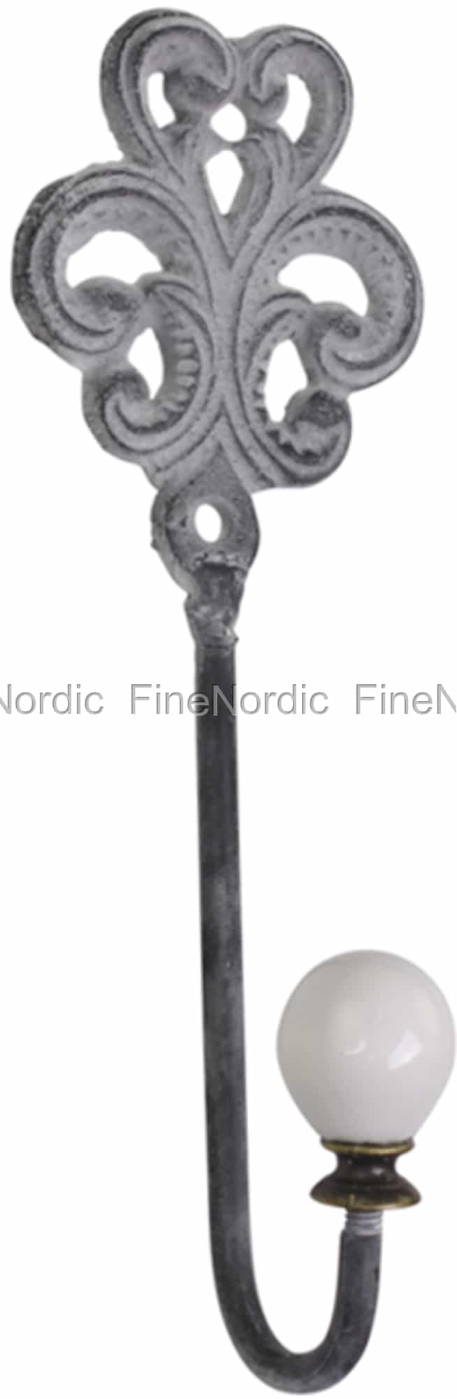 Chic Antique Haken mit Porzellanknopf und Französisches Dekor Antique Grau