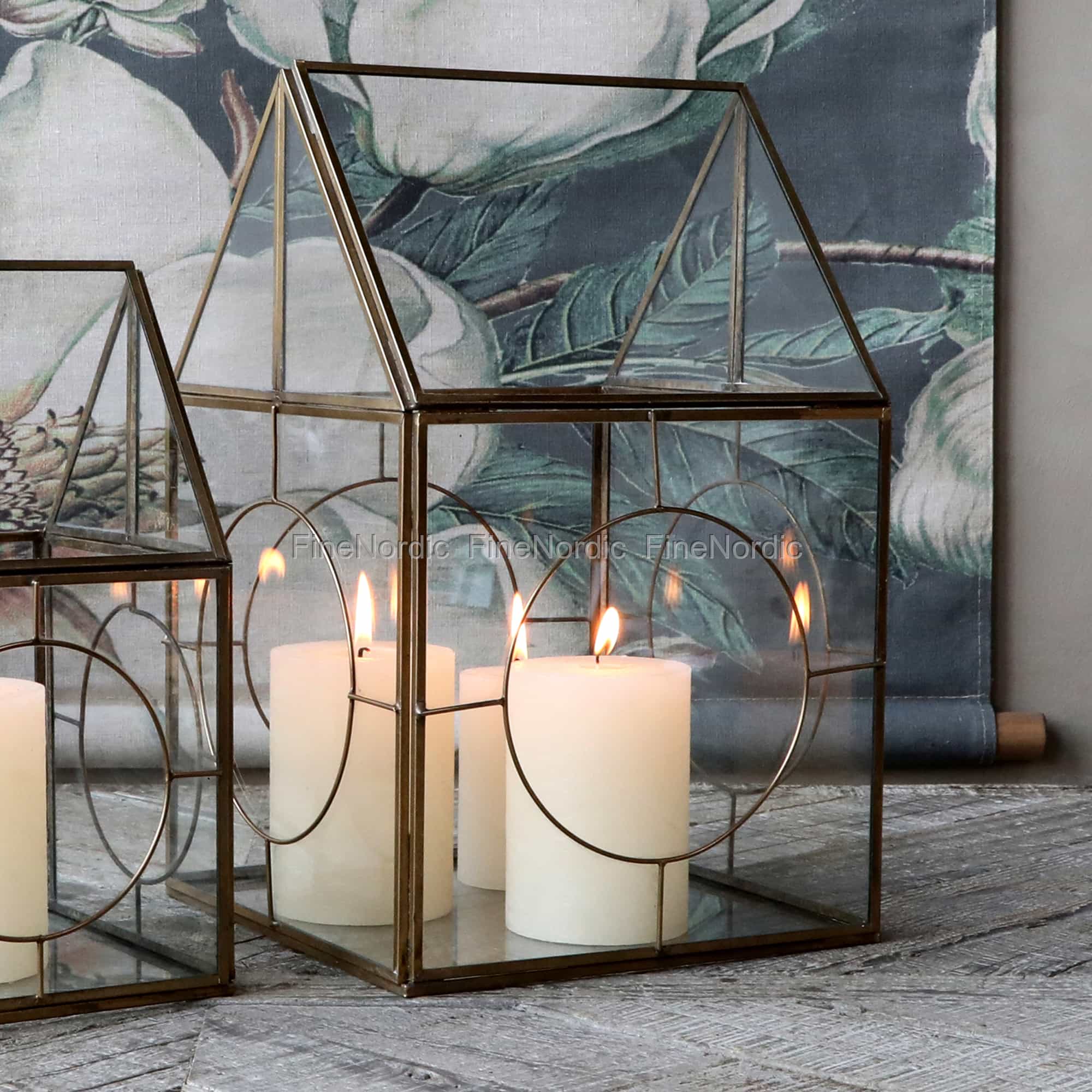 Chic Antique Kerzenhaus mit Dekor Antik-Messing Groß