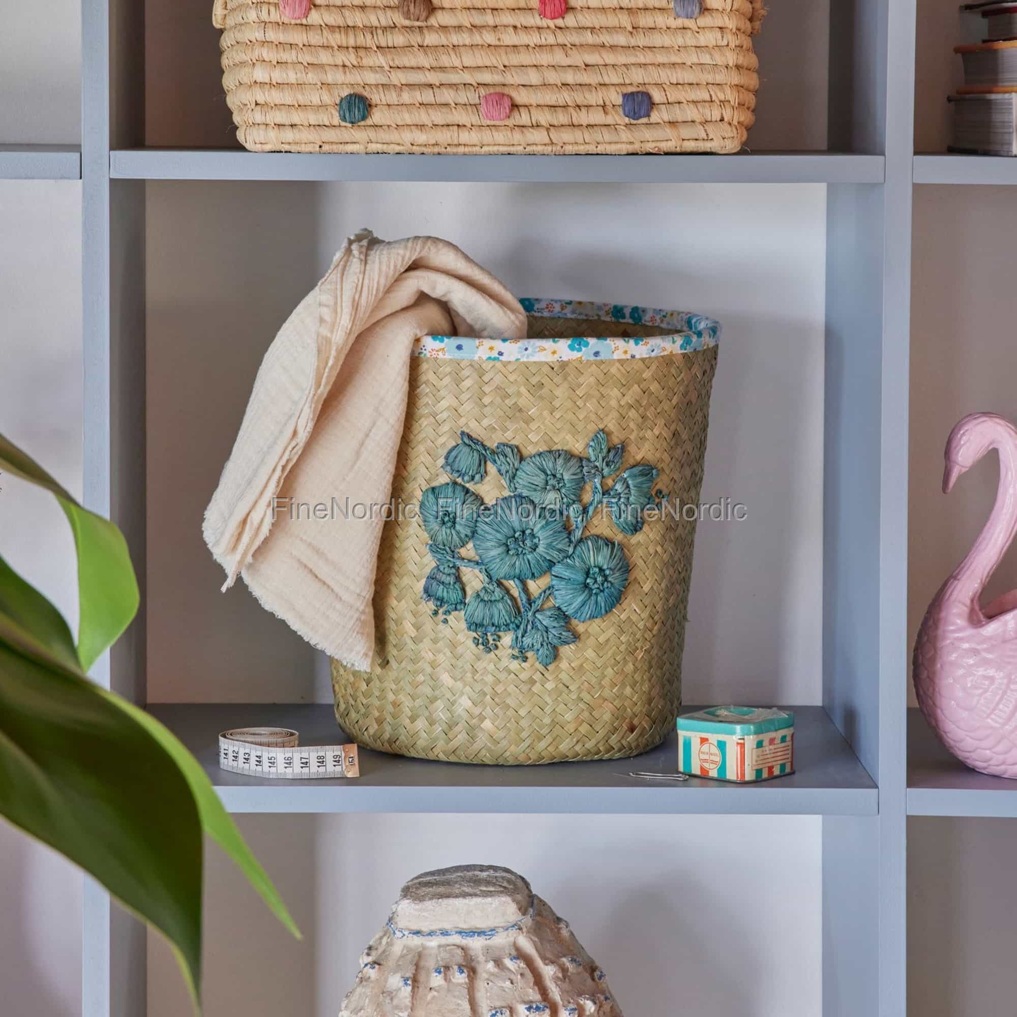 RICE Raffia Shopper Mit Blumenstickerei - Handgefertigte Naturfaser-Tasche Aus Madagaskar 36x24x33cm