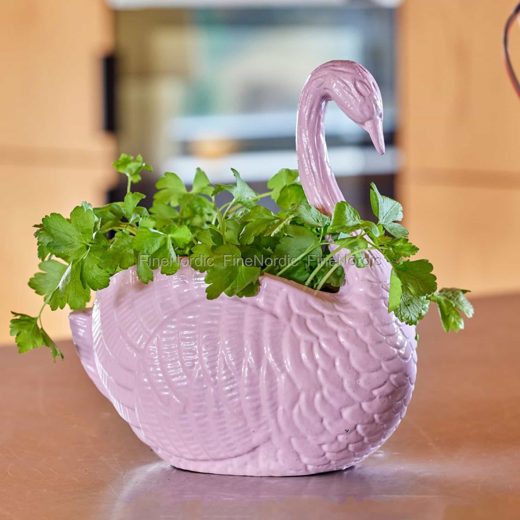 Rice Metall Blumentopf - Schwan-Form - Rosa