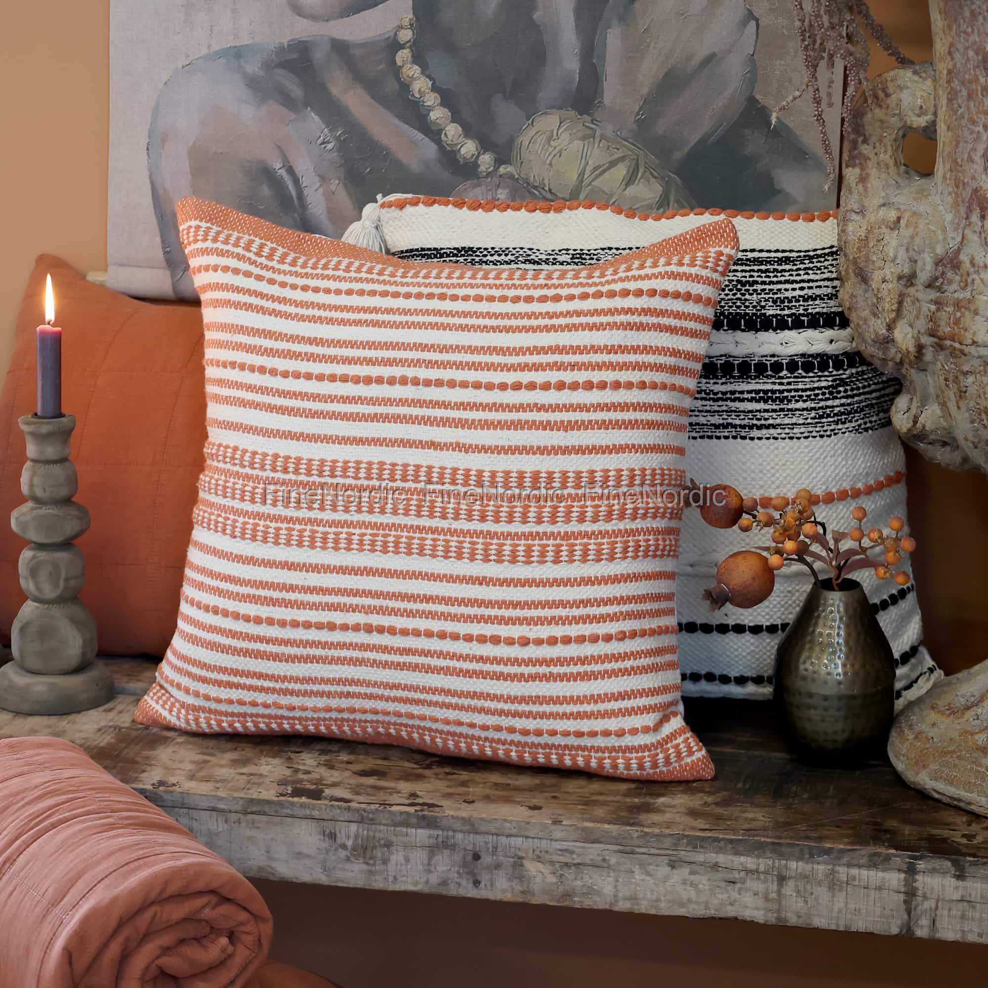 Chic Antique Aix Kissenbezug mit Streifen Terracotta 50 x 50 cm