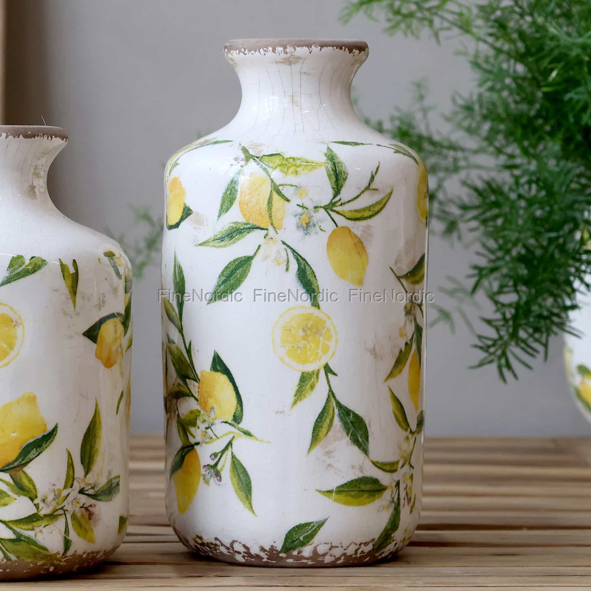 Chic Antique Limone Vase mit Zitronenmotiv Creme