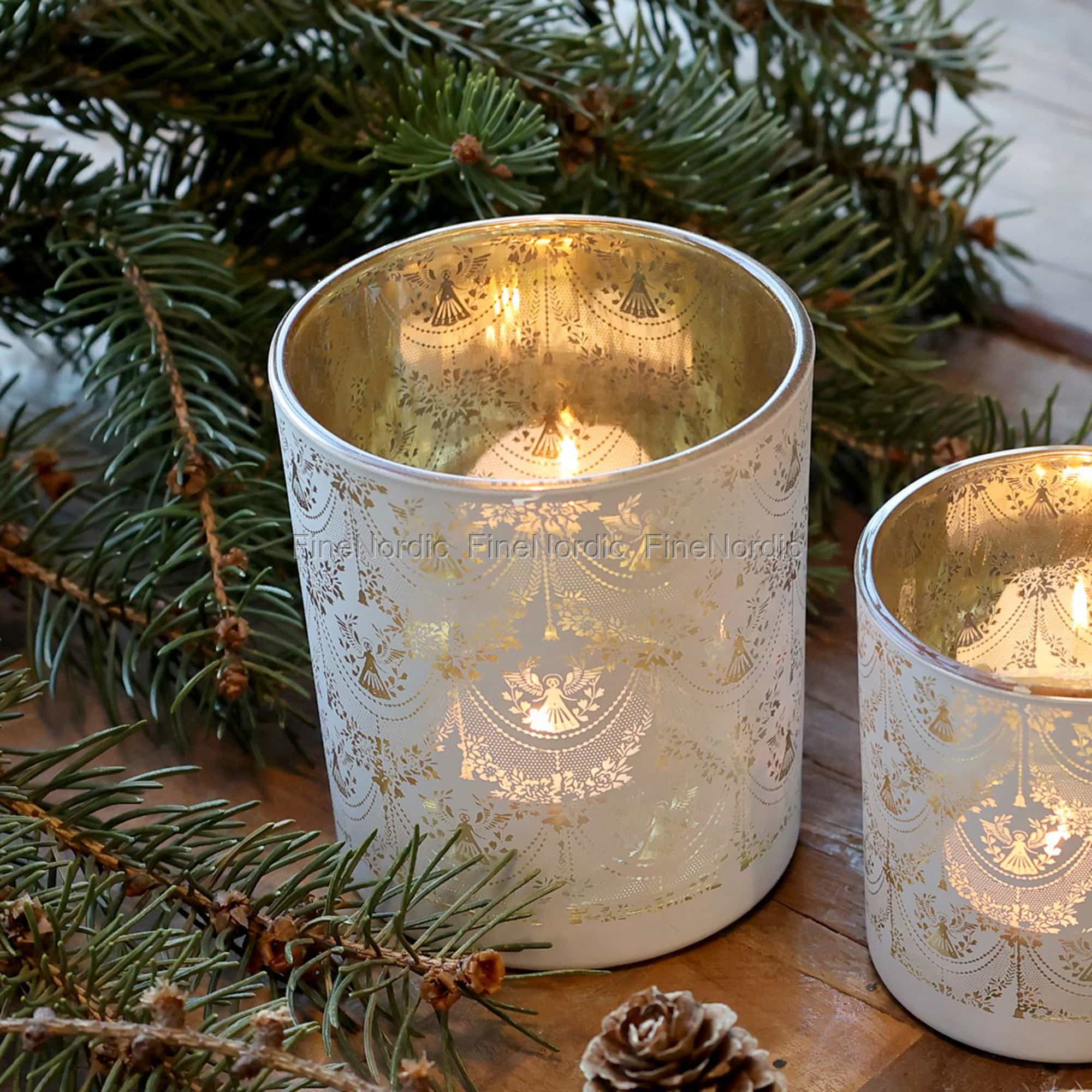 Chic Antique Windlicht mit Muster Weiß Groß