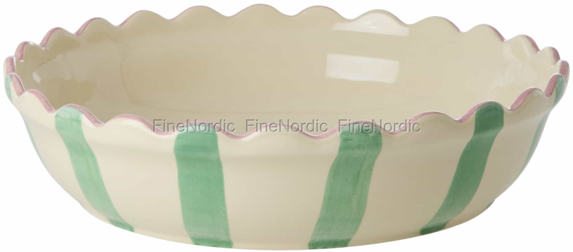 Rice Keramik Kuchenform - Creme - Grüne Streifen - Korallenrand